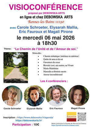 Visioconférence-ZOOM avec Carole Schroeter, Elysarah Mallia, Eric Fauroux et Magali Pirone en ligne et aussi chez Debowska Arts à Rennes les Bains 11190