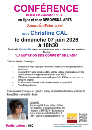 CONFÉRENCE + Visio ZOOM avec Christine CAL en sa présence chez DEBOWSKA ARTS à RENNES LES BAINS 11190