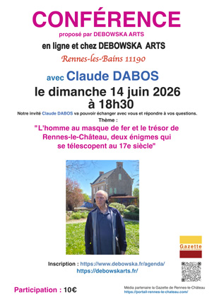 CONFÉRENCE + Visio ZOOM avec Claude DABOS en sa présence chez DEBOWSKA ARTS à RENNES LES BAINS 11190
