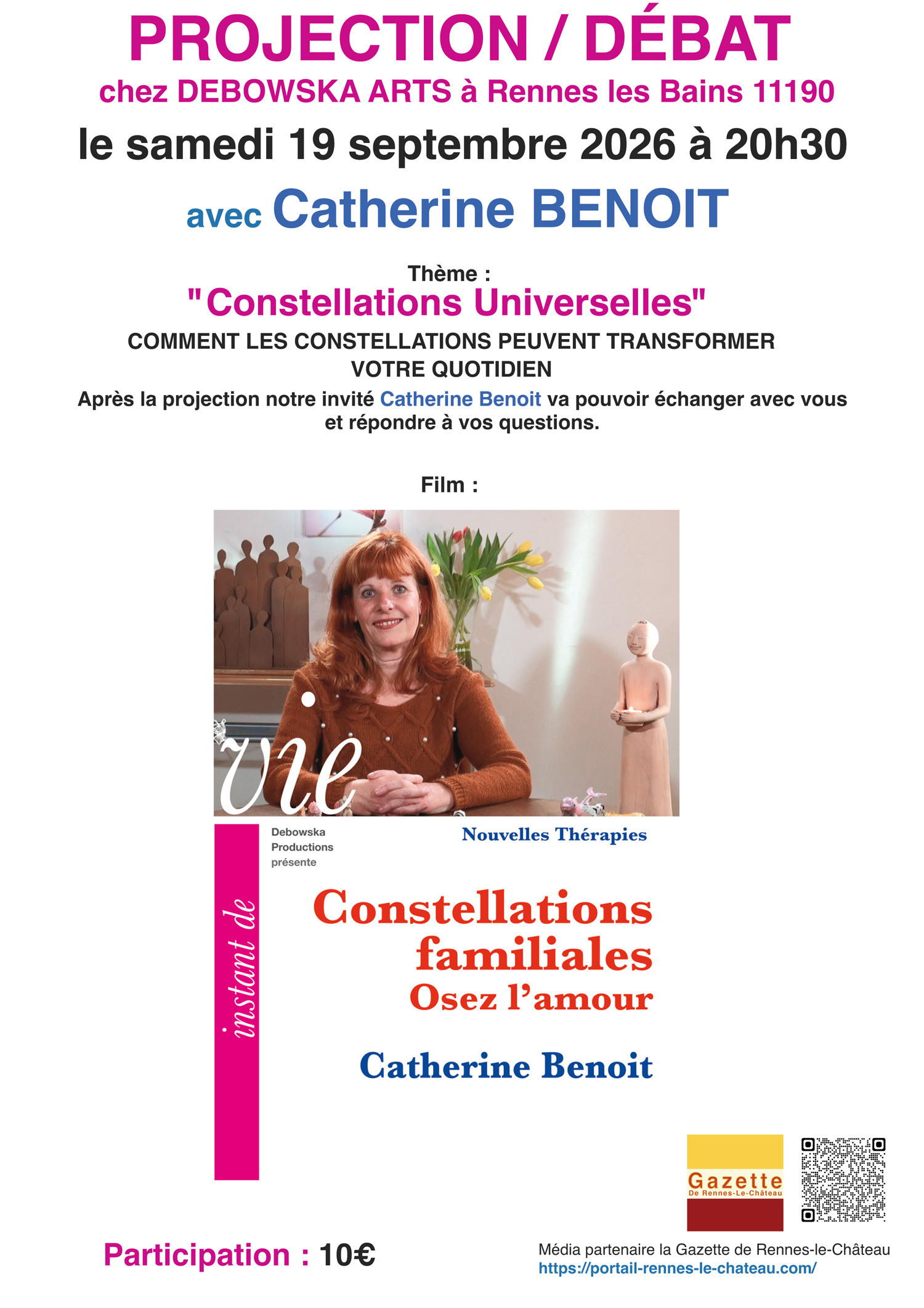 Projection/débat avec Catherine BENOIT chez DEBOWSKA ARTS à Rennes les Bains 11190