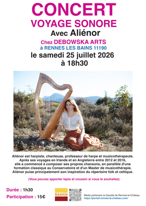 CONCERT - VOYAGE SONNORE avec Aliénor chez DEBOWSKA ARTS à Rennes les Bains 11190 